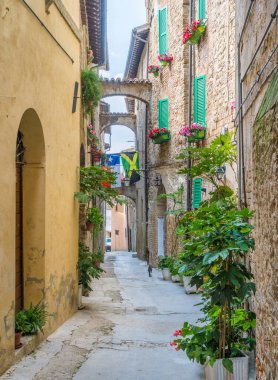 Bevagna'da manzara, Perugia eyaletindeki antik kent, Umbria, orta İtalya.