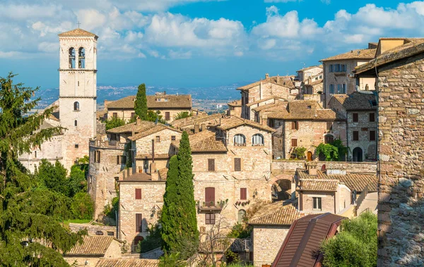 Saint Peter Abbey Çan Kulesi Ile Assisi Panoramik Umbria Talya — Stok fotoğraf