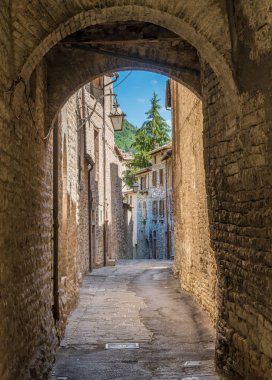 Gubbio'da manzara, Perugia eyaletindeki ortaçağ kasabası, Umbria, orta İtalya.