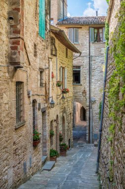 Gubbio'da manzara, Perugia eyaletindeki ortaçağ kasabası, Umbria, orta İtalya.