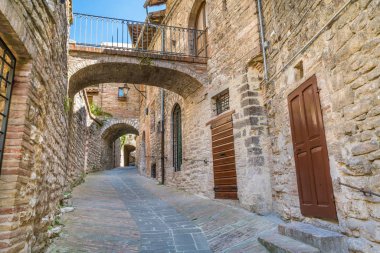 Gubbio'da manzara, Perugia eyaletindeki ortaçağ kasabası, Umbria, orta İtalya.