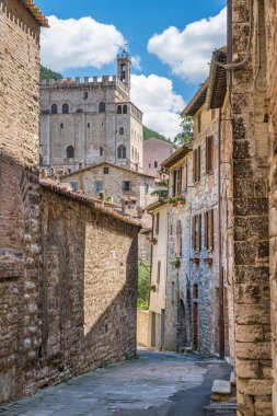 Palazzo dei Consoli ile Gubbio manzara. Umbria, Orta İtalya.