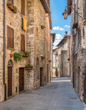 Gubbio'da manzara, Perugia eyaletindeki ortaçağ kasabası, Umbria, orta İtalya.