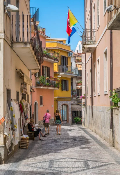 Vista Panorámica Castelmola Antiguo Pueblo Medieval Situado Sobre Taormina Cima — Foto de Stock