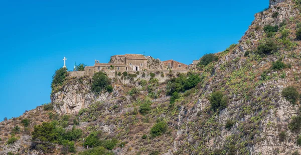 Castelmola Visto Dall Antico Teatro Taormina Sicilia Italia — Foto Stock