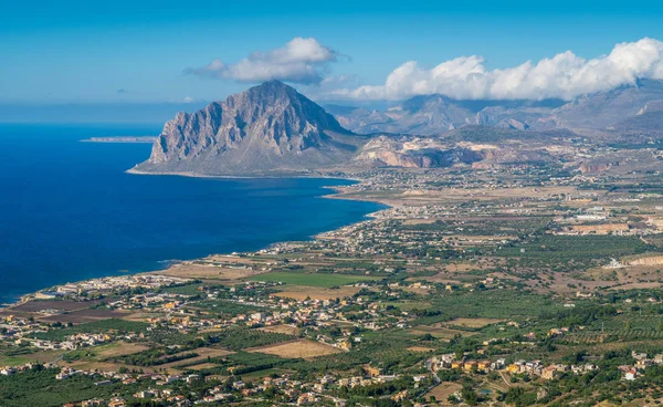 Panoramautsikt Över Mount Cofano Och Kusten Från Erice Provinsen Trapani — Stockfoto