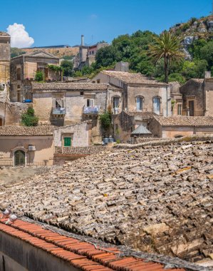 Modica manzara, Sicilya ünlü barok kasaba, güney İtalya.