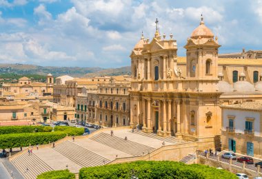 Katedral (Basilica Minore) ile Noto Manzara manzara. Syracuse eyaleti, Sicilya, İtalya.