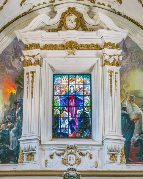 Janela Vidro Manchado Contra Fachada Igreja Ges Palermo Sicília Itália — Fotografia de Stock