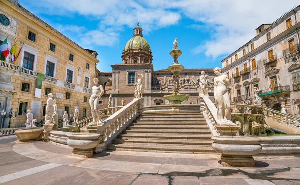 Famosa Fonte Pretoriana Fontana Pretoria Palermo Sicília Sul Itália — Fotografia de Stock