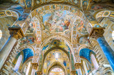Frescoed vault in The Martorana (Cathedral of Saint Mary of the Admiral) in Palermo. Sicily, Italy. July-05-2018 clipart