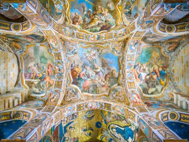 Frescoed vault in The Martorana (Cathedral of Saint Mary of the Admiral) in Palermo. Sicily, Italy. July-05-2018 clipart