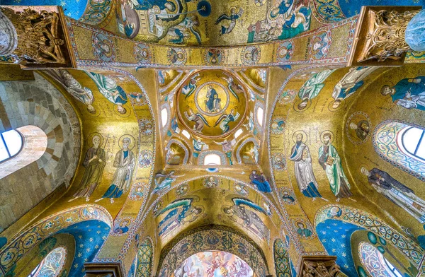 Golden Dome Christ Throne Martorana Cathedral Saint Mary Admiral Palermo — Stock Photo, Image