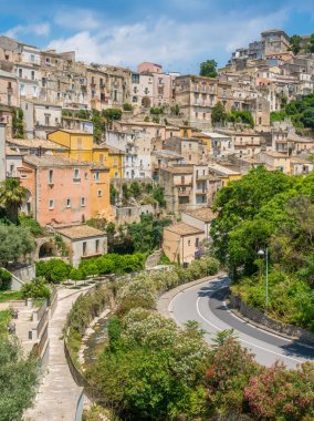 Ragusa Ibla'nın panoramik manzarası, Sicilya'daki barok kasaba (Sicilya), Güney İtalya.