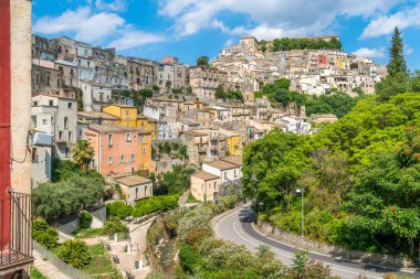 Ragusa Ibla'nın panoramik manzarası, Sicilya'daki barok kasaba (Sicilya), Güney İtalya.