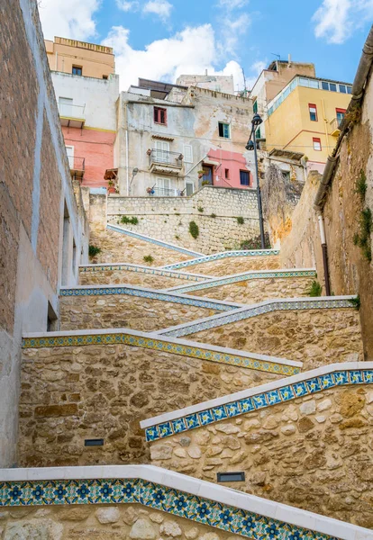 Hermosa Escalera Cerámica Ciudad Sciacca Provincia Agrigento Sicilia — Foto de Stock