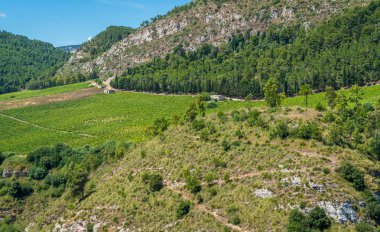 Segesta, Sicilya antik Yunan kenti, güney İtalya'dan çevredeki manzara panoramik görünümü.