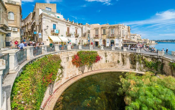 Fontein Van Arethusa Siracusa Syracuse Een Zonnige Zomerdag Sicilië Italië — Stockfoto