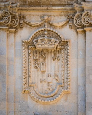 Siracusa eski şehir (Ortigia) Santa Lucia alla Badia Kilisesi cephesinden Detay. Sicilya, Güney İtalya.