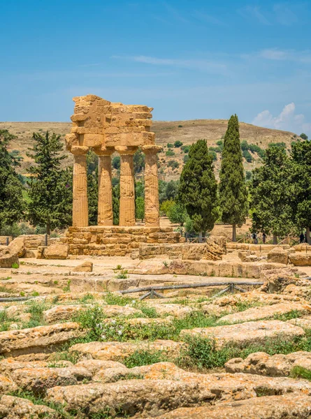 Ruínas Templo Castor Pollux Vale Dos Templos Agrigento Sicília Sul — Fotografia de Stock