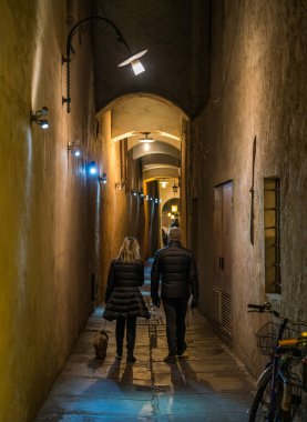 Noel zamanı akşamları Bolzano. Trentino Alto Adige, İtalya. 12-Aralık 2018