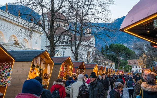 Merano Kerstmarkt Avond Trentino Alto Adige Noord Italië December 2018 — Stockfoto