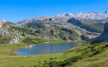 Covadonga'da panoramik manzara, Asturias, Kuzey İspanya