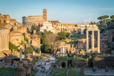 Campidoglio Tepesi'nden görülen Roma Forumu ve Kolezyum, Roma, İtalya.