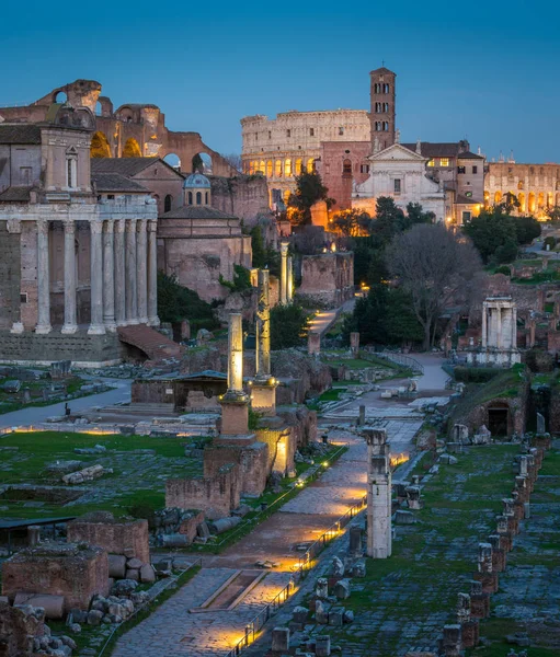 Campidoglio Tepesi Nden Görüldüğü Gibi Gün Batımında Roma Forumu Kolezyum — Stok fotoğraf