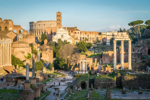 Roman Forum and Colosseum as seen from the Campidoglio Hill, Rome, Italy.