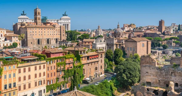 Vista Panorámica Foro Romano Con Cerro Campidoglio Monumento Vittoriano Arco — Foto de Stock