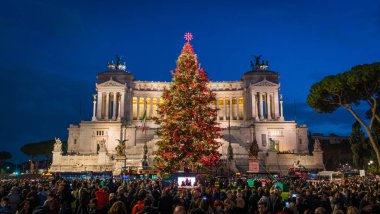 Piazza Venezia in Rome during Christmas 2018. clipart