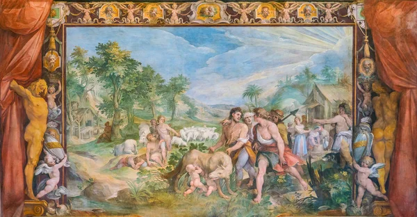 Fresco "fynd av hon Wolf" av Giuseppe Cesari i Kapitolinska museerna i Rome, Italien. — Stockfoto