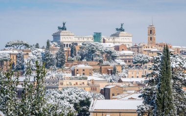 Snow in Rome in February 2018, panoramic view from the Orange Garden (Giardino degli Aranci) on the Aventine hill. clipart