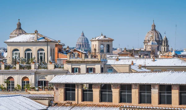 Sneeuw Rome Februari 2018 Panoramisch Zicht Van Daken Bedekt Met — Stockfoto