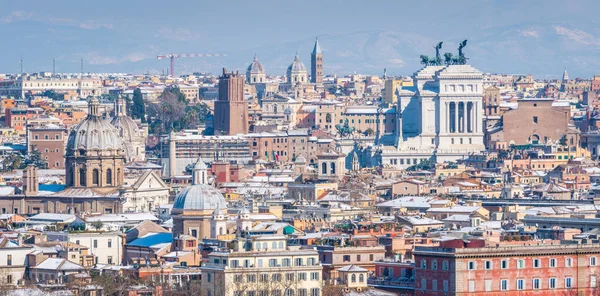 Nieve Roma Febrero 2018 Panorama Desde Gianicolo Hill Terrace —  Fotos de Stock