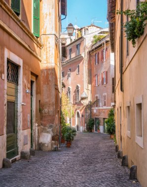 Resimli Rione Trastevere bir yaz sabahı, İtalya, Roma 'da.
