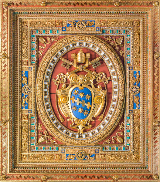 Pope Clement VIII Aldobrandini family coat of arms in the Basilica of Saint John Lateran in Rome. October-15-2017