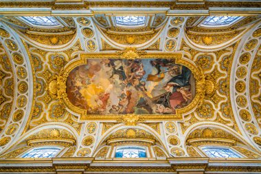 The ceiling of the Church of Saint Louis of the French in Rome, Italy. November-18-2017 clipart