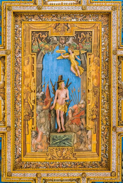 Martyrdom Saint Sebastian Annibale Durante Ceiling Basilica San Sebastiano Fuori — Stock Photo, Image