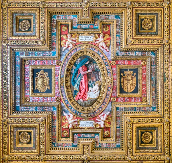 Madonna Child Wooden Panel Ceiling Church San Silvestro Quirinale Rome — Stock Photo, Image