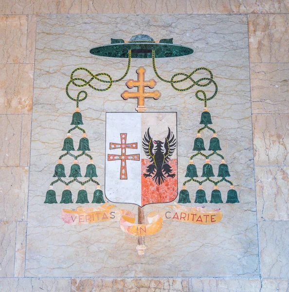 Veritas Caritate Bishop Coat Arms Entrance Church Santa Caterina Siena — стоковое фото