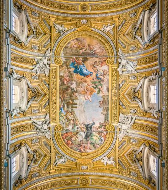 Pietro da Cortona tarafından, Vallicella Santa Maria Kilisesi (veya Chiesa Nuova), Roma, İtalya tarafından boyalı tonoz. Nisan-18-2018