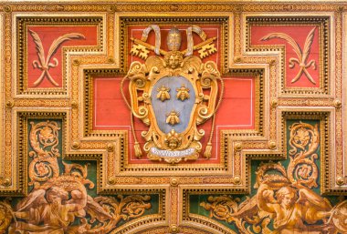 Urban VIII Barberini Coat of Arms in the Church of the Saints Cosma e Damiano in Rome, Italy. March-25-2018 clipart