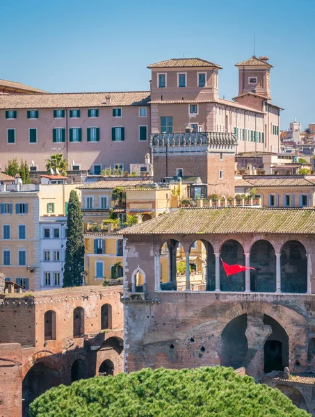 Panoramiczny Widok Targ Trajan Pomnika Vittorio Emanuele Rzymie Włochy — Zdjęcie stockowe
