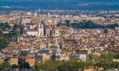 Trinit dei Monti ile Roma'daki Zodiaco Teras'tan panoramik manzara. Roma, İtalya.