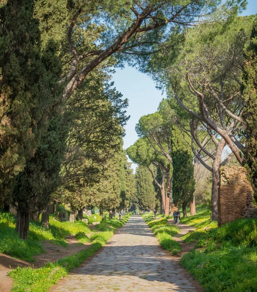 Antigua Vía Apia Appia Antica Una Soleada Mañana Primavera Roma — Foto de Stock