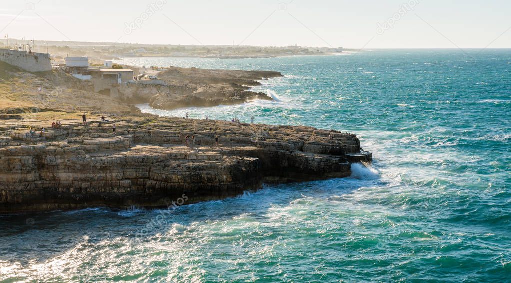 Cliffs near Polignano a Mare, Bari Province, Apulia (Puglia), southern Italy.