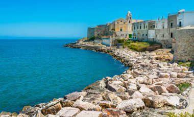 Güneşli bir yaz gününde güzel Vieste. Gargano, Puglia (Apulia), Güney İtalya.