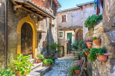 Artena'da manzara, Roma Eyaleti'ndeki eski kırsal köy, Latium, orta İtalya.